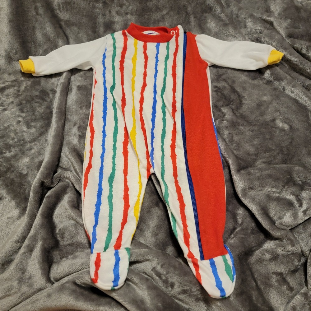 Vintage Circo Footed Sleeper Baby Medium White Colorful Excellent Striped Zip